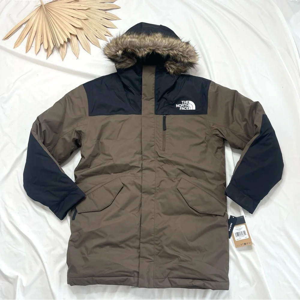 The North Face Bedford Down Insulated Smokey Brown Black Fur Parka Jacket Coat
